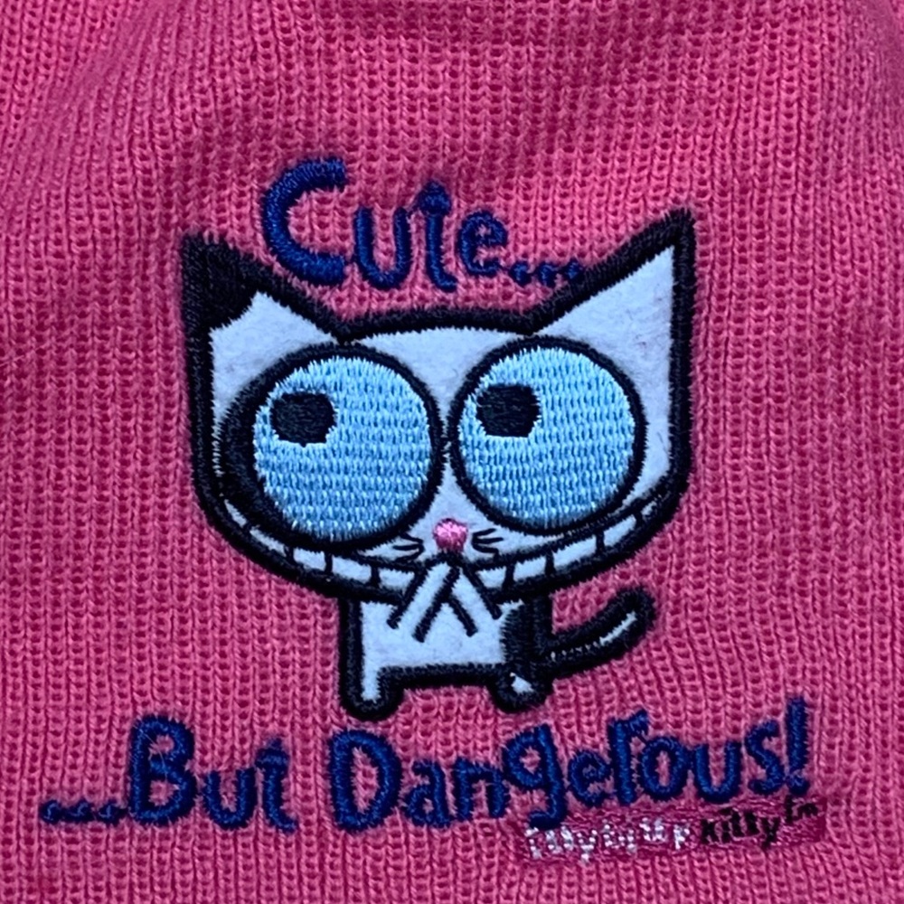 Cute But Dangerous Pink Kitty Embroidered Child’s Hat BUT I did wear it 😁💜